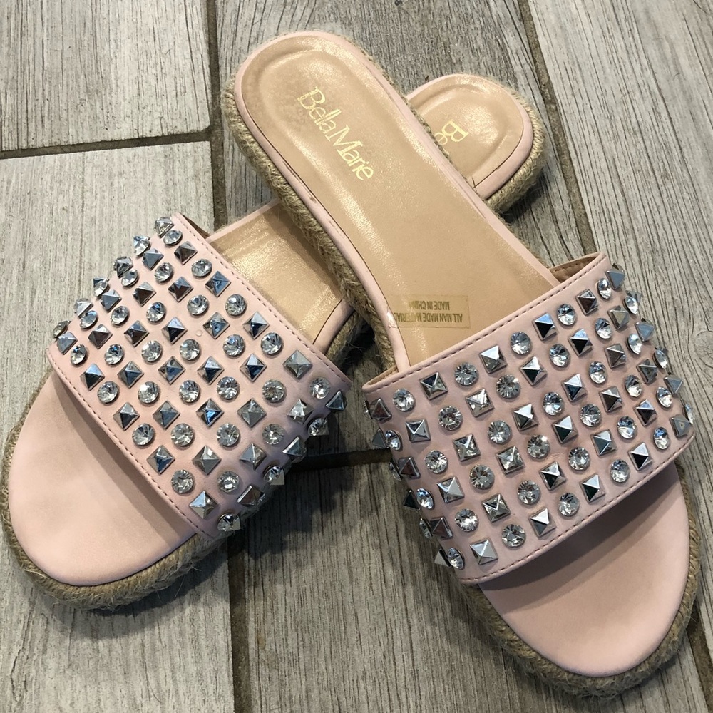 Bella Marie Pink Diamond Studded Slide On Sandals
